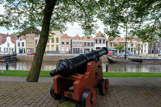 Cannon on the Aan de Stadsmuur in Zwolle, Overijssel province, The Netherlands