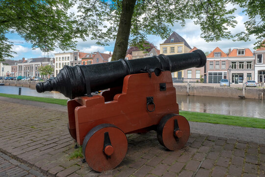 Cannon on the Aan de Stadsmuur in Zwolle, Overijssel province, The Netherlands