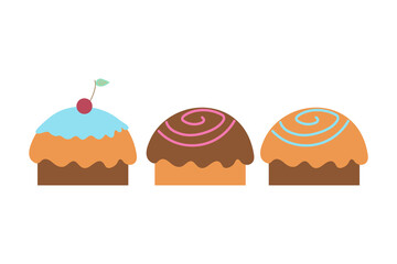 Set of cupcakes on an isolated background. Tea time. Dessert. Design elements. Unhealthy food. Vector.
