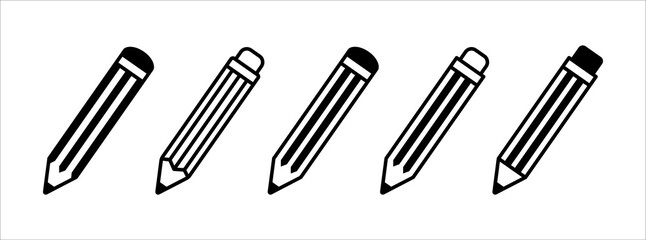 Pencil cute icon set. Crayon pen vector illustration