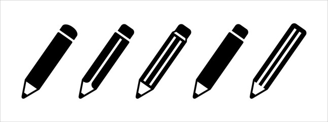 Pencil cute icon set. Crayon pen vector illustration