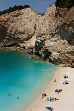 people swimming and sunbathing at Porto Katsiki Beach