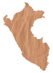 Map of Peru made with crumpled kraft paper. Handmade map with recycled material.	