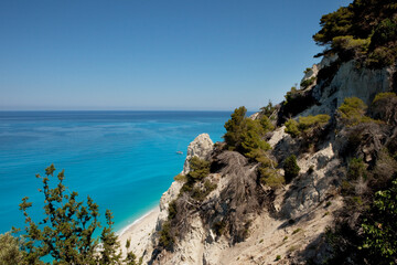 Egremni Beach seen from above on Lefkada Island