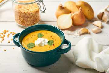 red lentil soup with sour cream