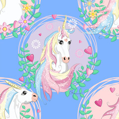 Doodle unicorn pattern for textile design. Animal cartoon. Ditsy print. Trendy seamless pattern. Fabric pattern.