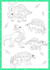 Children's coloring page for preschool children. Set of dinosaurs. Can be used in a book, magazine.