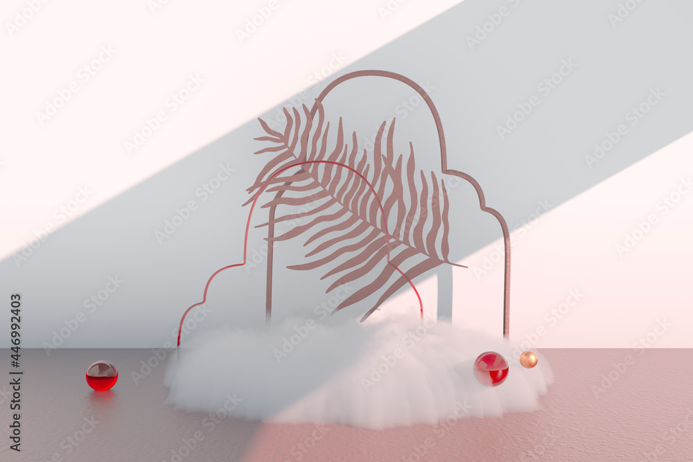 Poster background 3d rendering with podium and minimal cloud scene, minimal product display background.