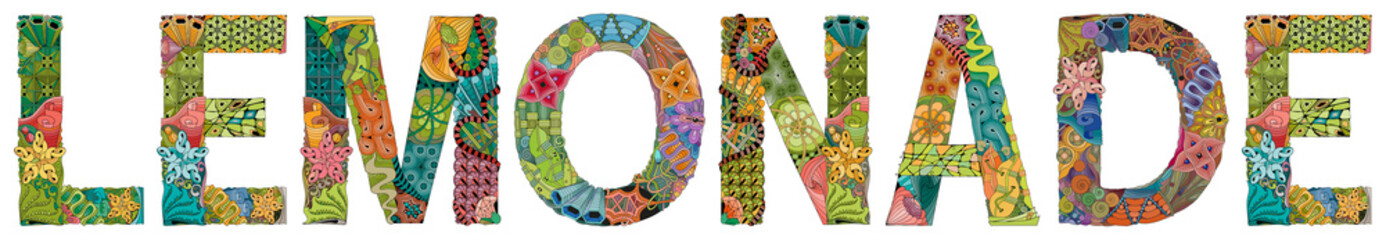 Word LEMONADE. Vector decorative zentangle object