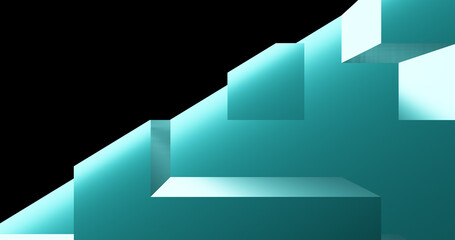 Render with light blue geometric background with black diagonal part