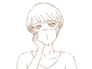 マスクをした困り顔の女性