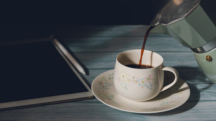 cup of coffee on a table