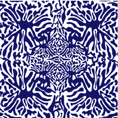 Splash seamless pattern, tiles in blue, indigo