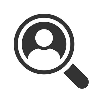 Search employee icon for recruitment agency, human resource design. Person avatar, find, search user icon