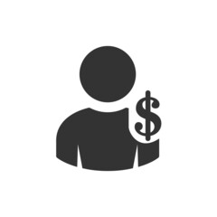 Employee salary icon. Business person with dollar coin vector. User account balance icon. Sponsor icon, male user profile avatar