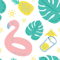 Seamless pattern with summer stuff for print, decoration, brigth colors