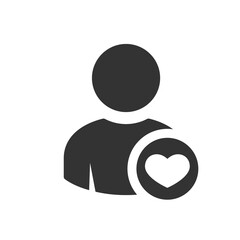 Profile business heart icon sign. Favorite man. User account icon. Heart sign. Icon with Heart, favorite icon, like user