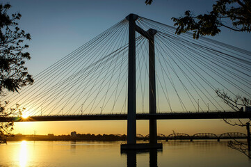 Fototapeta na wymiar Bridge over Columbia River at sunset