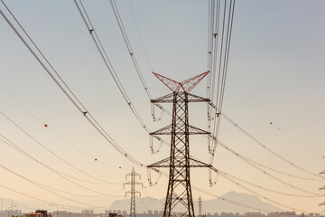 Electric poles carrying high voltage electricity