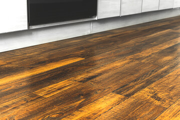 Modern wooden floor in apartment, interior renovation concept background photo