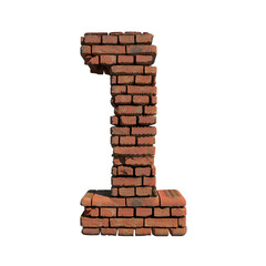 1 red brick wall bold letters isolated on white 3d-illustration
