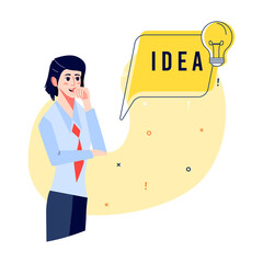 Businesswoman Having an Idea. Creative Office Worker with Idea Light Bulb Concept. Cartoon Vector Illustration.