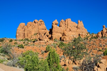 Fototapeta premium Arches National Park, Utah, USA. the landscape of contrasting colors and textures. natural stone arches and hundreds of soaring pinnacles
