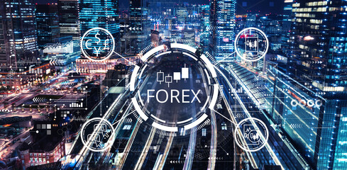 Forex trading concept with a large train station