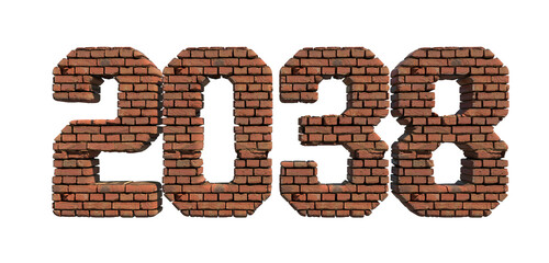 2038 red brick wall bold letters isolated on white 3d-illustration

