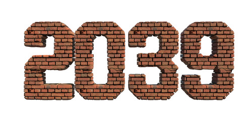 2039 red brick wall bold letters isolated on white 3d-illustration
