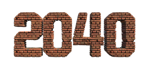 2040 red brick wall bold letters isolated on white 3d-illustration

