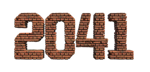 2041 red brick wall bold letters isolated on white 3d-illustration
