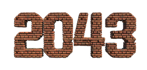 2043 red brick wall bold letters isolated on white 3d-illustration
