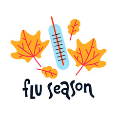 Obraz premium Autumn leaf fall, thermometer. Inscription 