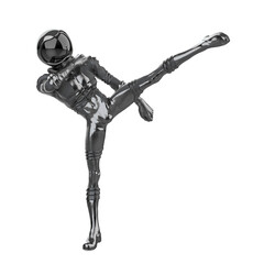 retro astronaut doing a side kick