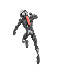 retro astronaut is flying rear view