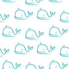 Whale cute blue seamless pattern for kids print.