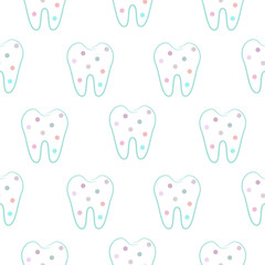 Funny tooth seamless pattern. Dotted teeth background