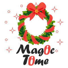 Merry christmas and Happy new year greeting card. Christmas wreath, sketch drawing for your design.