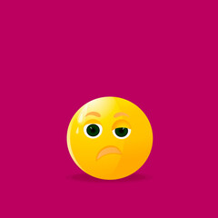 vector illustration of a tired and dissatisfied Emoji face. The yellow head of the Emoji expresses emotions, is used for applications of websites, stickers in messages
