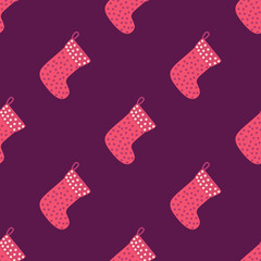 Christmas red socks doodle seamless pattern. Merry Christmas and Happy New Year print design.