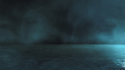 Blue Concrete background, Texture dark concrete floor with fog