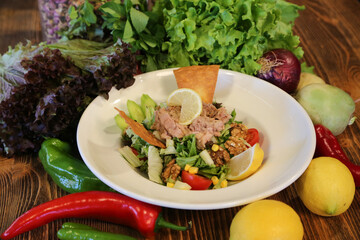 ready to serve salads and food prepared from delicious vegatables