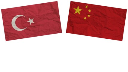 China and Turkey Flags Together Paper Texture Effect Illustration
