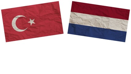 Netherlands and Turkey Flags Together Paper Texture Effect Illustration