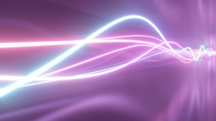 Ultraviolet Neon Wave Glowing Laser Curves Flowing in Reflective Room - Abstract Background Texture