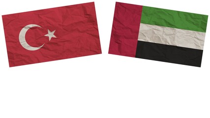 United Arap Emirates and Turkey Flags Together Paper Texture Effect Illustration