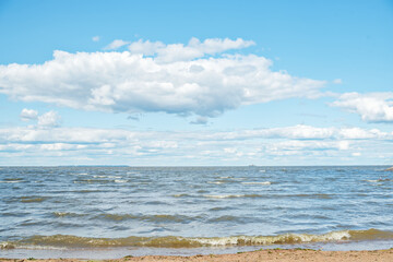 View of the Gulf of Finland in the park of the city of Peterhof in Russia