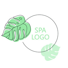 Monstera leaf logo design, perfect for spa and resort logo. Vector Tropical abstract design with circle and tropical leaves for beauty, spa salon, creative studio 