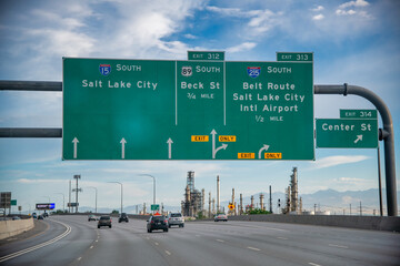 UTAH, USA - JULY 13, 1029: Interstate I-15 traffic towards Salt Lake City.